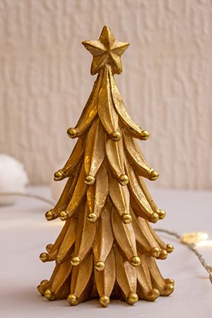 Декоративная настольная елка КЛОДДИ малая, полистоун, золотая, 21 см