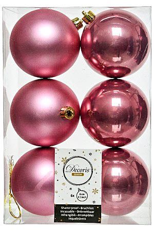Набор однотонных пластиковых шаров глянцевых и матовых, цвет: розовый бархат, 80 мм, упаковка 6 шт., Kaemingk