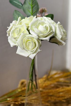 Искусственные розы для декора BOUQUET DE CHARME, жемчужные, 6х18 см, 7 шт., 4 SEASONS