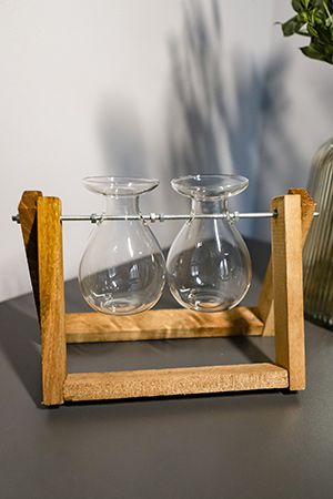 Набор стеклянных мини-ваз СИНТОКУ на деревянной подставке, 22х17 см, 2 шт., Edelman