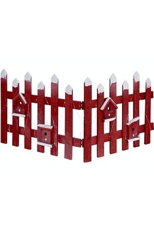Декоративная ограда ПТИЧЬЕ ЗИМОВЬЕ, дерево, красная, тёплые белые мини LED-огни, 98х40 см, таймер, батарейки, Koopman International
