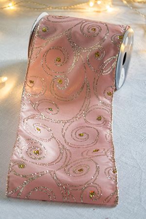 Лента для декорирования ИЗЯЩНАЯ, розовая с золотым, 13x270 см, Kaemingk