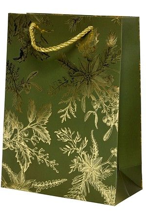 Подарочный пакет НОВОГОДНИЙ САД, бумага, зелёный, 24х18 см, Kaemingk