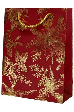 Подарочный пакет НОВОГОДНИЙ САД, бумага, красный, 24х18 см, Kaemingk