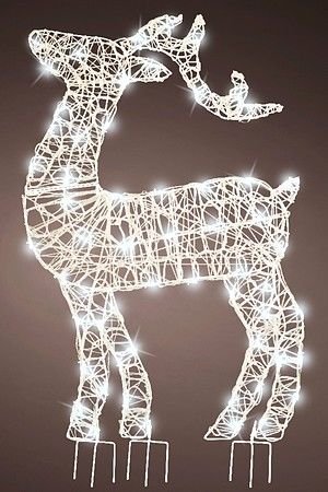 Светящийся олень БРИО, акриловые нити, 60 холодных белых мини LED-огней мерцающих, 89 см, таймер, уличный, Kaemingk
