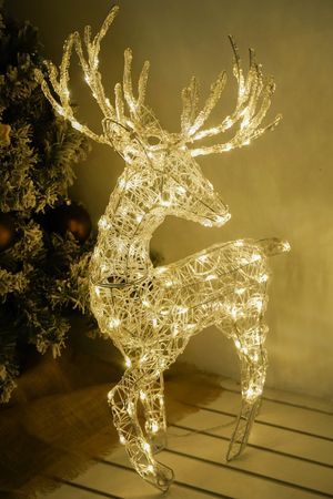 Светящийся олень ТАНЦОР, акрил, 100 тёплых белых мини LED-огней мерцающих, 94 см, таймер, уличный, Kaemingk