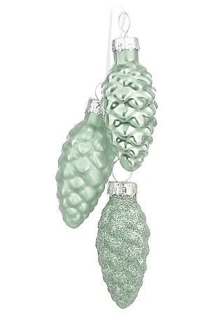 Ёлочное украшение-гроздь ШИШКИ ТРУАБО МИНИ, стекло, светло-зелёный, 15 см, Edelman