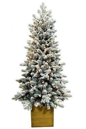 Искусственная ель с лампочками НОРФОЛК в деревянном кашпо, заснеженная, хвоя литая PE+PVC, 200 тёплых белых LED-огней, 137 см, A Perfect Christmas
