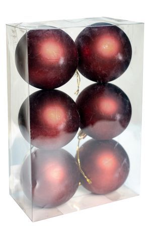 Набор однотонных пластиковых шаров, матовый, бургунди, 80 мм, упаковка 6 шт., Winter Deco