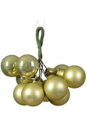 ГРОЗДЬ стеклянных глянцевых и матовых шариков на проволоке, 10 шаров по 20 мм, цвет: нежно-оливковый, Winter Deco