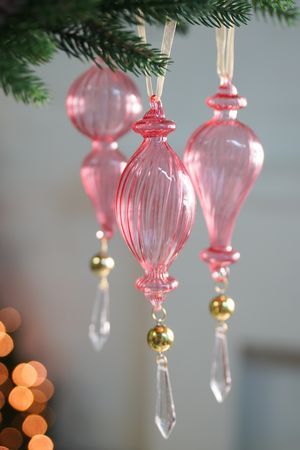 Набор ёлочных украшений ДИАФАН, стекло, розовый, 22 см, 3 шт., Goodwill