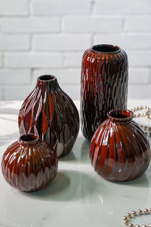 Набор фарфоровых ваз ВОСТОЧНЫЕ МОТИВЫ цилиндрическая, темно-коричневые, 10-19 см, 4 шт., Boltze