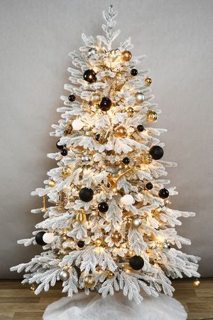 Искусственная елка с гирляндой и игрушками Финская: Christmas Jazz заснеженная 180 см, 540 теплых белых LED, контроллер, ЛИТАЯ 100%, Winter Deco