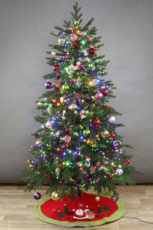 Искусственная елка с гирляндой и игрушками Финская: Полька Джой 180 см, 540 разноцветных LED, контроллер, ЛИТАЯ 100%, Winter Deco