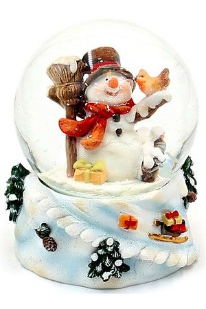Снежный шар СНЕГОВИК С ПТЕНЧИКОМ, полистоун, стекло, 9 см, Sigro