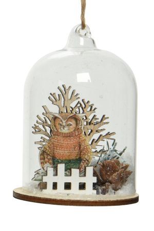Ёлочная игрушка-колба с фигуркой ТЕПЛОЛЮБИВЫЙ ФИЛИН, стекло, дерево, 8 см, Kaemingk