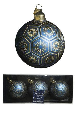 Стеклянные ёлочные шары ЭЗАГОНО НОТТЕ, синие, 8 см, 3 шт., Kaemingk