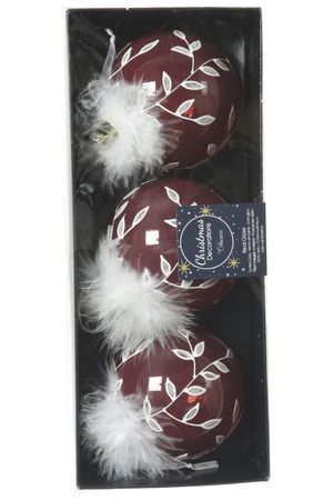 Стеклянные ёлочные шары РУФИНО, тёмно-розовые, 8 см, 3 шт., Kaemingk