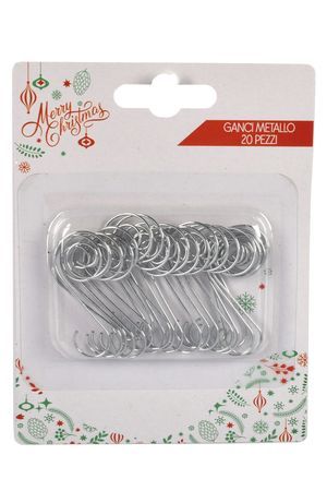 Крючки для ёлочных украшений КАССИ, металл, серебряные, 4 см, 20 шт., Due Esse Christmas