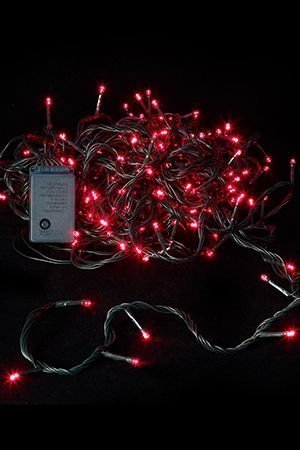 Светодиодная гирлянда для дома 180 красных LED ламп 18 м, зеленый ПВХ, контроллер, IP20, ЦАРЬ ЕЛКА