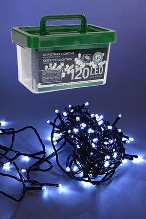 Светодиодная гирлянда В Коробке 120 холодных белых LED ламп 12 м, зеленый ПВХ, контроллер, IP44, Koopman International