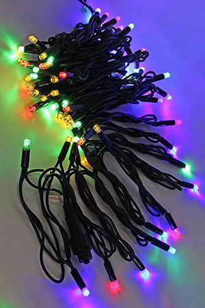 Электрогирлянда ТВИНКЛ ЛАЙТ BLINKING RUBI (мерцающая 100%) 75 разноцветных LED ламп, 10 м, коннектор, черный провод-каучук, уличная, Laitcom