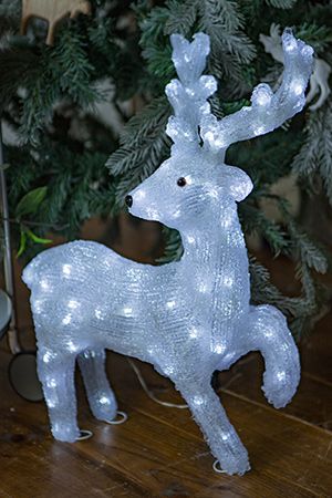Светящаяся фигура ОЛЕНЬ, акрил, 90 холодных белых LED-огней, 55 см, прозрачный провод, уличный, Kaemingk (Lumineo)