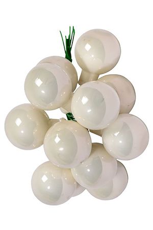 ГРОЗДЬ стеклянных эмалевых шариков на проволоке, 12 шаров по 25 мм, цвет: белый, Kaemingk (Decoris)