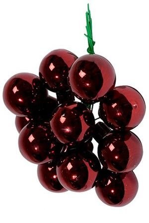 ГРОЗДЬ стеклянных глянцевых шариков на проволоке, 12 шаров по 25 мм, цвет: бордовый, Kaemingk (Decoris)