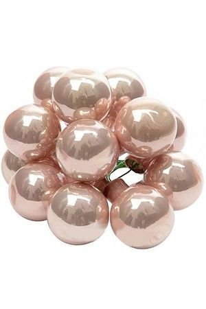 ГРОЗДЬ стеклянных глянцевых шариков на проволоке, 12 шаров по 25 мм, цвет: нежно-розовый, Kaemingk (Decoris)