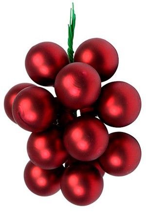 ГРОЗДЬ стеклянных матовых шариков на проволоке, 12 шаров по 25 мм, цвет: бордовый, Kaemingk (Decoris)