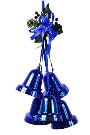 ПОДВЕСКА из КОЛОКОЛЬЧИКОВ с листиками и лентами, синяя, 45 см, SNOWHOUSE