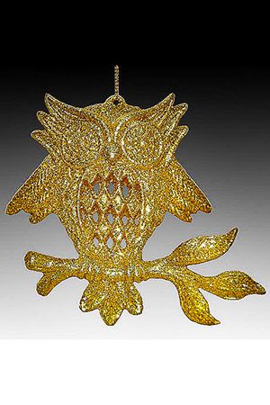 Елочное украшение из акрила СОВА золотая, 11 см, ЦАРЬ ЕЛКА