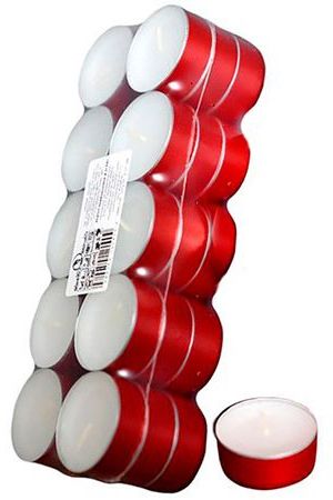 Чайные свечи, белые в красной гильзе, 3.8х1.6 (упаковка 30 шт.), Омский Свечной