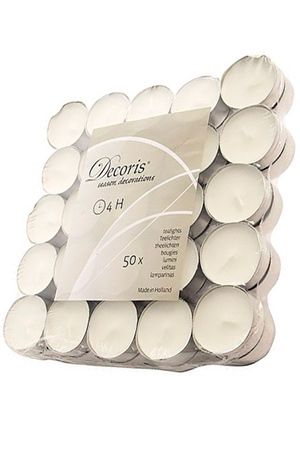Набор белых 'чайных' свечей, 3.9х1.5 см (упаковка 50 шт.), время горения 4 часа, Kaemingk