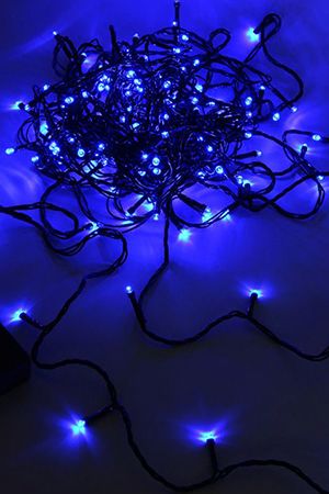 Электрогирлянда нить ЗИМНИЙ СВЕТ 200 синих LED огней, контроллер, 20+1,5 м, зеленый провод, SNOWHOUSE