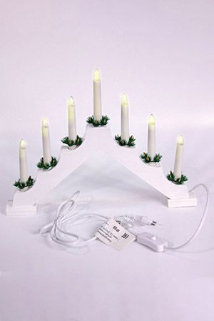 Свечи на белой деревянной подставке - горке, 7 ламп - свечек, 39х30 см, SNOWHOUSE