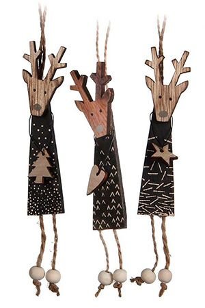 Украшение ТРОГАТЕЛЬНЫЙ ОЛЕНЬ, дерево, фетр, чёрный, 15.5 см, разные модели, Edelman