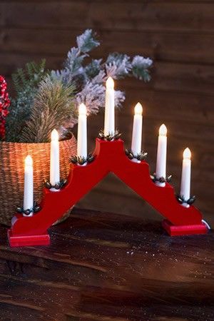 Светильник-горка рождественская СВЕТ В ОКОШКЕ, красный, на 7 свечей, 38х30 см, Kaemingk (Lumineo)