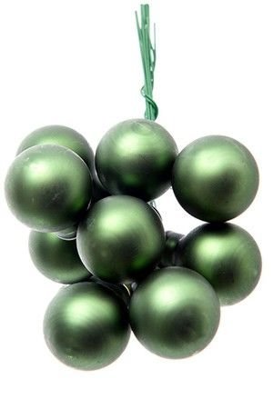 ГРОЗДЬ стеклянных матовых шариков на проволоке, 12 шаров по 25 мм, цвет: зелёный, Kaemingk (Decoris)
