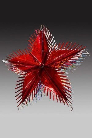 Звезда из фольги ЛУЧИСТЫЙ ЦВЕТОК голографическая, красная с серебряным контуром, 40 см, Holiday Classics