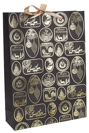 Подарочный пакет СВЕТСКИЙ СТИЛЬ, чёрный с золотым, 25х8х34 см, Koopman International