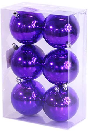 Набор однотонных пластиковых шаров глянцевых, цвет: фиолетовый, 80 мм, упаковка 6 шт., Ели PENERI
