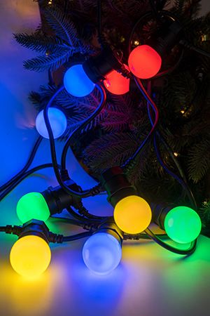 Гирлянда из лампочек РАДУЖНАЯ, 10 ламп, 50 разноцветных LED-огней, 4.5+1.5 м, черный провод каучук, коннектор, уличная, SNOWHOUSE