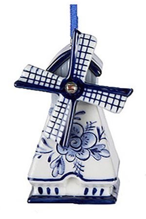 Ёлочная игрушка МЕЛЬНИЦА с треугольной крышей, делфтский фарфор, 9 см, Kurts Adler