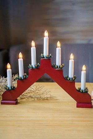 Светильник-горка рождественская ADA (бордовый) с веночками на 7 свечей, 37х30 см, STAR trading