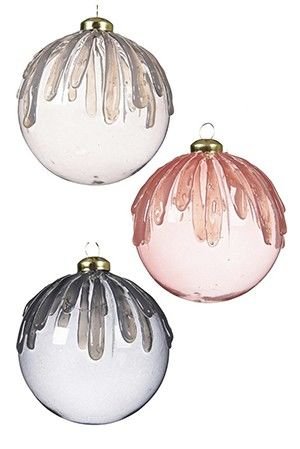 Набор ёлочных шаров АКВАРЕЛЬНЫЕ КАПЛИ, стекло, 8 см, разные модели, упаковка 3 шт., Kaemingk (Decoris)