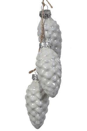 Ёлочное украшение-гроздь ИЗЯЩНЫЕ ШИШКИ, белый, стекло, 14 см, подвеска, Kaemingk
