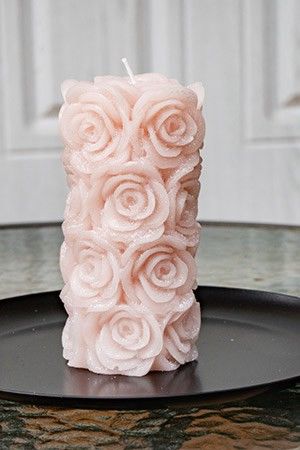 Дизайнерская свеча МЕРЦАЮЩИЕ РОЗЫ, нежно розовая, 7x14 см, Kaemingk (Decoris)