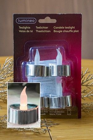 Набор светодиодных 'чайных' свечей ИЗЫСК, серебряные, холодные белые LED-огни, 3.8x4.6 см, батарейки, упаковка 4 шт., Kaemingk (Lumineo)